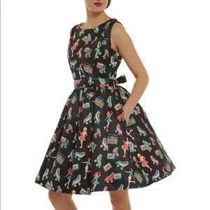 Lindy Bop Audrina Dress Roller Skate Girl Print sz 10